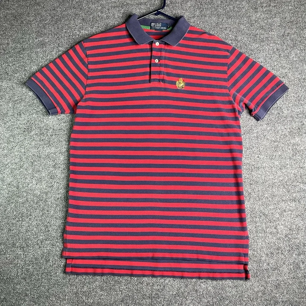 Vintage Polo Ralph Lauren Cookie Crest Polo Shirt Men's Large Rugby Striped Logo